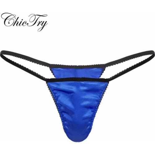 Male Mens Sexy Nightwear Panties Silky Satin Lingerie Low Rise Front Bulge Pouch T-back G-string Briefs Underwear Underpants