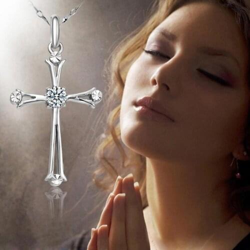 KOFSAC Trendy Sterling Silver 925 Necklaces For Women Shiny Zircon Classic Cross Necklace Jewelry Lady Anniversary Gift Joyeria