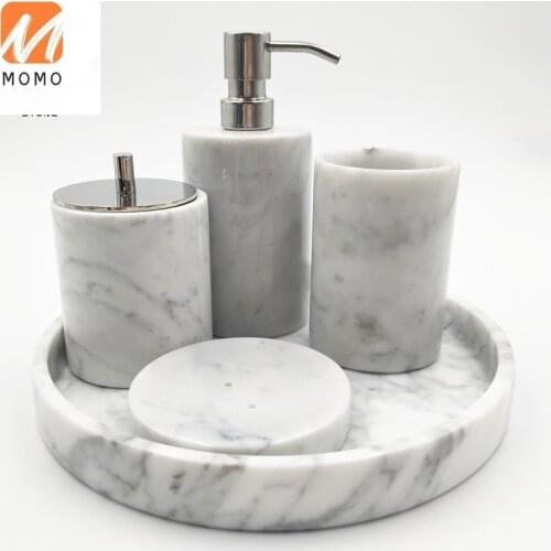 Carrara White Natural Marble Stone Polished Bathroom Accessory Complete Set For Vanity Countertops