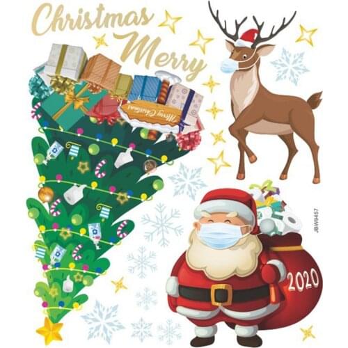 Christmas Wall Stickers Self-adhesive Window Decals Santa Reindeer Christmas Tree Snowflake Refrigerator Stickers Wall Decor