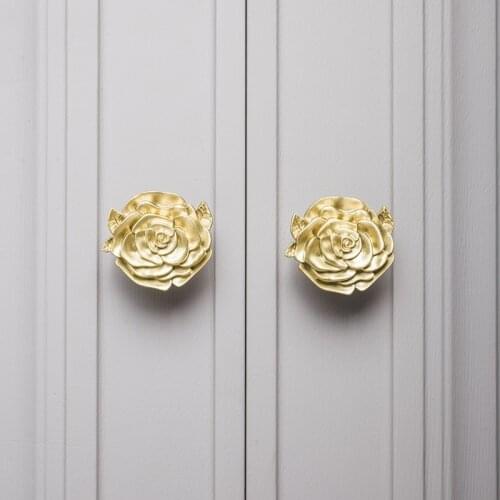 Furniture handles handle American style retro light luxury drawer cabinet door pure brass gold single hole rose flower handle
