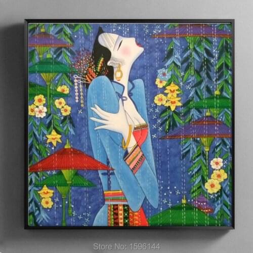 Hand painted Oil Painting Figure Chinese Nation Women Wall art Picture for living room Modern Decorative canvas painting #999