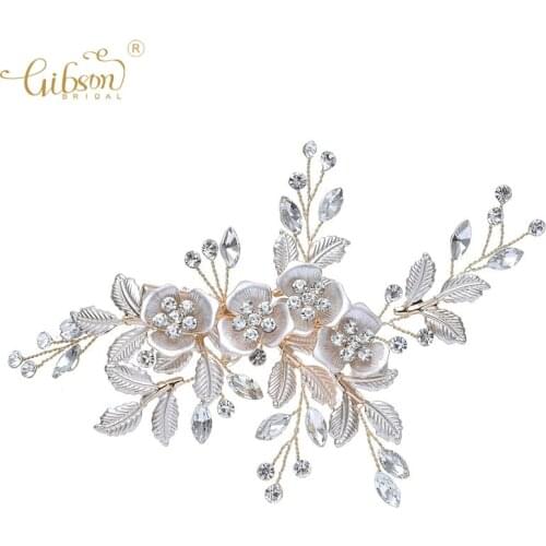Handmade Austrian Rhinestones Flower Leaf Wedding Hair Clip Barrettes Bridal Headpiece Hair Accessories