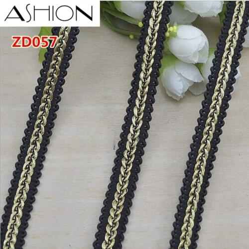 Width 10mm black and gold polyester corrugated braided lash Crochet ribbon lace trim ZD057