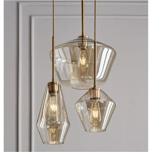 Retro Glass LED Pendant Light Simple Restaurant Three Head Combination Pendant Lamp Bedroom Suspension Pendant Lighting PA0299