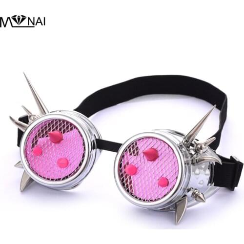 Vintage Gothic Pink Glasses Cosplay Rivet Steampunk Goggles Glasses Eyewear Welding Cool Gothic Steampunk Party Goggle Accessory