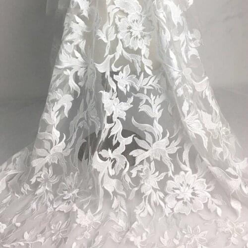 Top Quality White Delicate Embroidery Floral Lace Fabric Tulle Net Yarn Polyster Material For Sew Wedding Dress Prom Ball gown