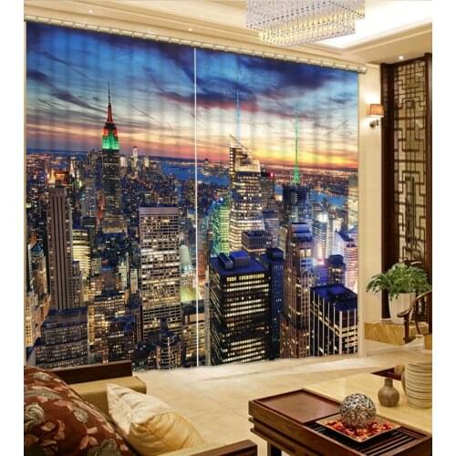 High quality city night view curtains 3D Blackout Curtains For Living room Bedding room Drapes Cotinas blackout curtains