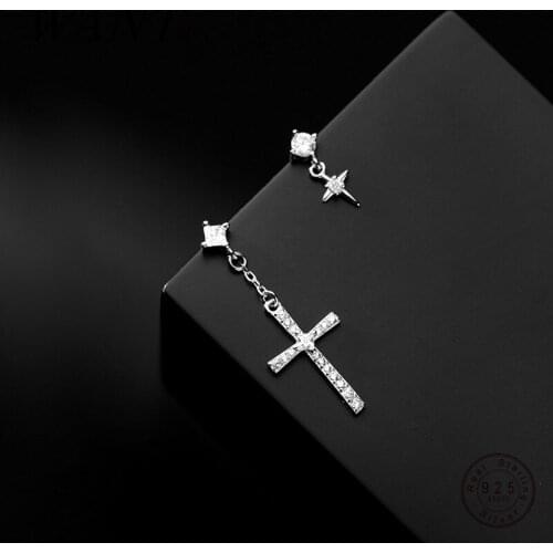 WANTME 925 Sterling Silver Unique Shiny Zircon Cross Star Stud Earrings for Women Punk Party Piercing Pendiente Jewelry Gift