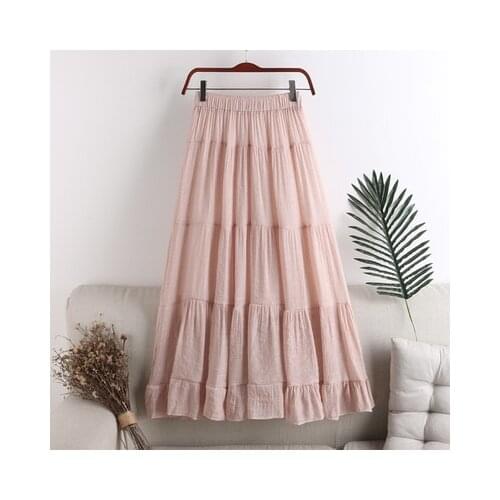 New Autumn 2020 Long Skirt Plus Size Ruffle Skirt Thin Elastic Waist Fold Stitching Skirt High Quality Solid Color Retro Skirt