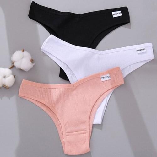 FINETOO Womens Panties Cotton Brazilian Underwear Panties Women Sexy V Waist Female T-back Underpants Intimate Lingerie M-XL