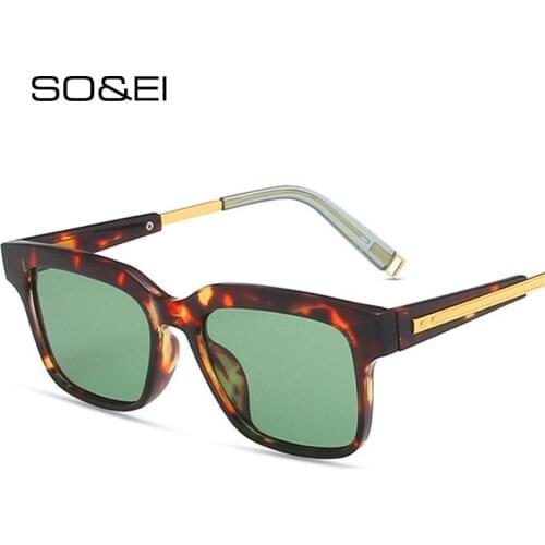 SO&EI Retro Metal Square Women Sunglasses Fashion Champagne Leopard Eyewear Shades UV400 Trending Men Candy Color Sun Glasses