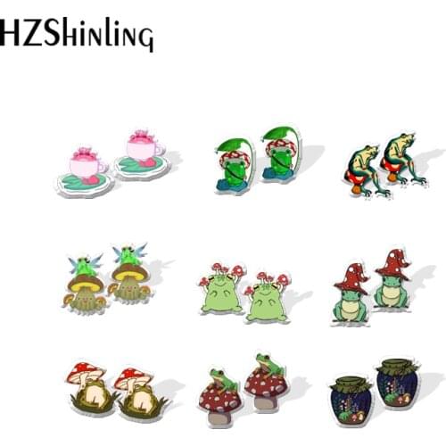 2021 New Mushroom Frog Stud Earring Funny Animal Acrylic Resin Earrings Epoxy Handmade Jewelry Gifts Girl
