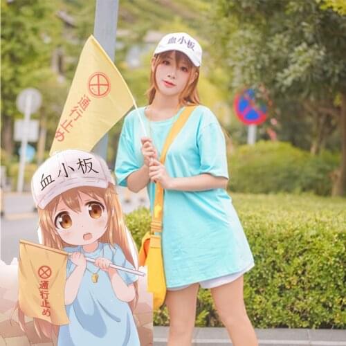 Anime Cells at Work Cosplay costume Platelet Uniform Kesshōban T-Shirt/Shorts/Bag/Baton/Flag/Wig Costume for women