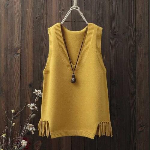 Uego Sleeveless Knitted Vest Sweater 2021 Women Autumn Spring Casual Sweater Korea Preppy Style Tassel Girls Chic Vest Sweaters