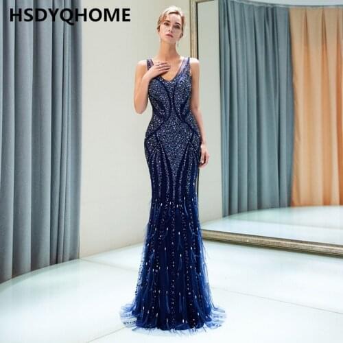 HSDYQHOME Double V-neck luxury Evening dresses 3D Beading Flower long High-end Prom mermaid Party dress