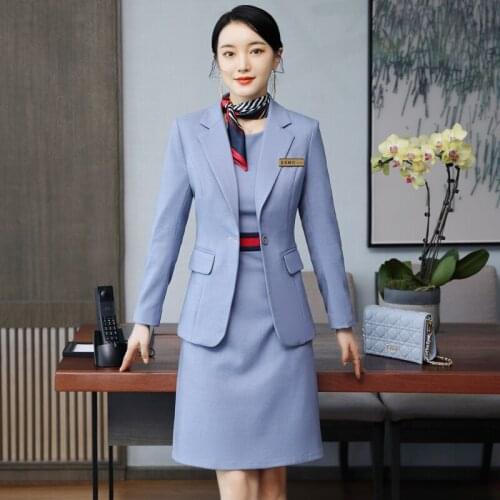 Autumn 2020 blue coat and dress womens office suit two piece dress work dress womens office dress blazer dress plus size