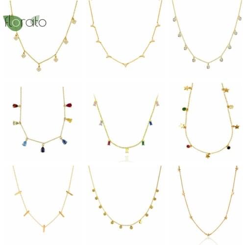 Colorful Crystal Choker Collar 925 Sterling Silver Charming Chain Chokers Water Drop CZ Bohemian Necklace for Women