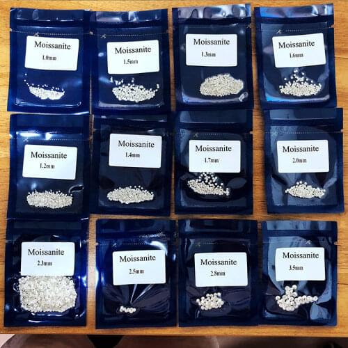 Wholesale common white color 0.9mm to 3.0mm small size synthetic moissanite round shape loose stone made by SIC