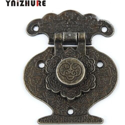 1PCS 63*78mm Antique Box Buckle lock Hasp Vase Shape carved antique Bronze Zinc Alloy Hardware Accessories Decorative Hardware