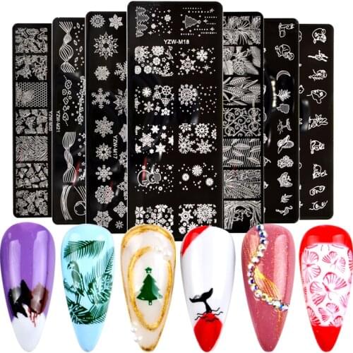YWK 1pcs Nail Stamping Plates Flower Leaf Geometry Animals Image Stamp Templates Manicure Print Stencil Tools