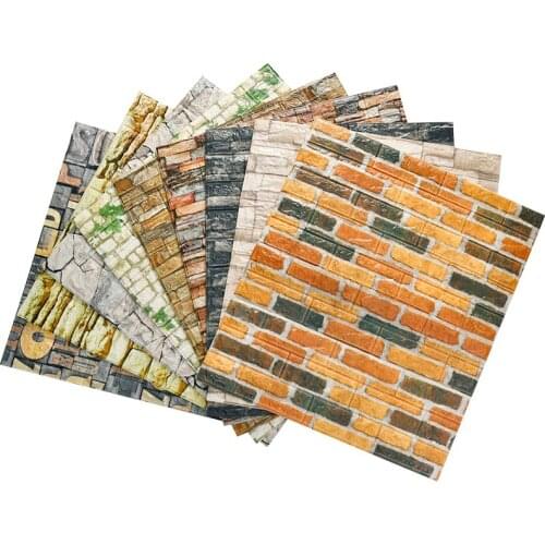 10PCS 77*70cm 3D PVC Wall Stickers Paper Brick Stone Wallpaper DIY Rustic Effect Self adhesive Living Room House Decor