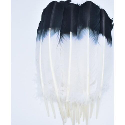 10Pcs Turkey Feathers Wing Quill Feather Black Tipped Imitation 25-30cm Eagle Feathers for Crafts Feather Decor Plume Decoration