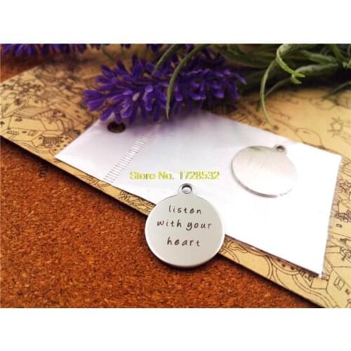 10pcs-stainless steel Charms "listen with your heart"DIY Charms Pendants for necklace/bracelet/keychain DIY jewelry