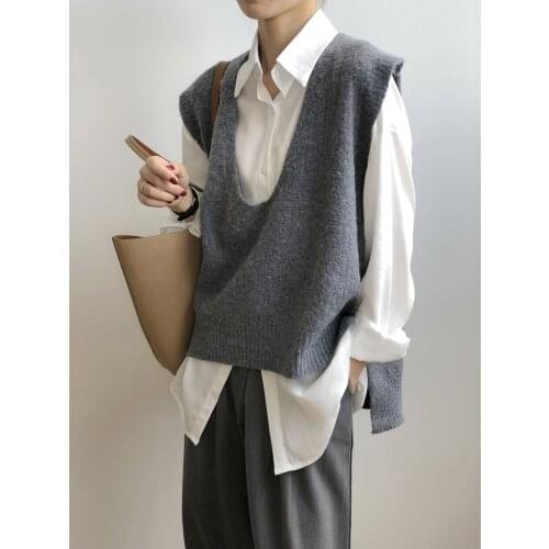 2021 Autumn New Knitted Pullover Sweater Women V-neck Korean Casual Loose Fashion Sleeveless Sweater Vest Top Female P904