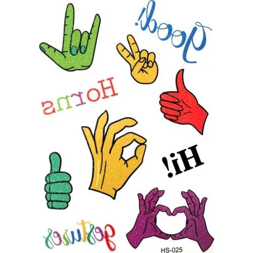 3pcs Encourage OK gesture Waterproof Temporary Tattoos Men Flash Powder Tattoo body art Gold Power Fake tattoo sleeve tatoo