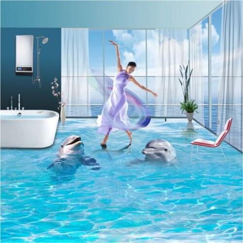 Custom flooring 3d wallpaper for any size photo mural Modern Dolphin 3D фотообои Marine Thickened wearable floor papel de parede