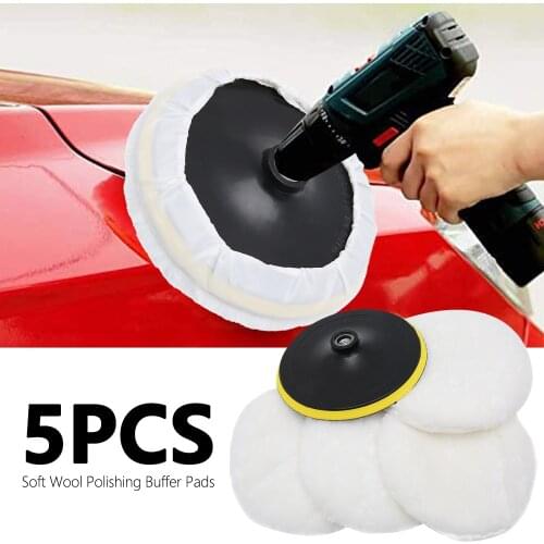 5pcs 7in Wool Polishing Buffing Pads Car Paint Care Polisher Soft Cushion Buffer kit Car Body Discs Accessories Auto Wash Tools
