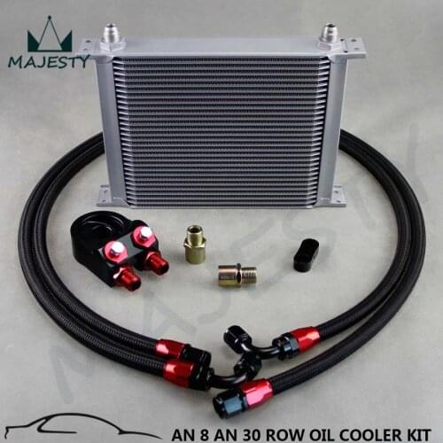 AN-8AN 30 ROW UNIVERSAL ENGINE TRANSMISSION OIL COOLER + SANDWICH ADAPTER BLACK