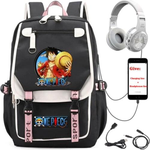 Anime One Piece Monkey D Luffy backpack student School book Bag Women men Travel Backpack USB Charging teenagers Laptop packsack