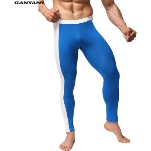 GANYANR Brand Mens Running Tights Compression Pants Nylon Spandex Sport Gym Yoga Sport Fitness Men Sweat Athletic Winter Long