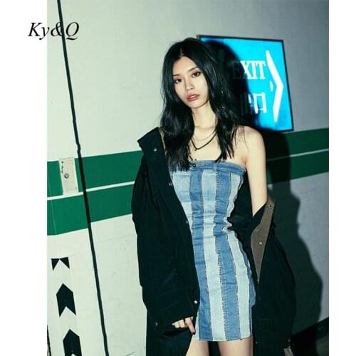 Brand Fashion All-Match Slim Denim Spliced Dress 2021 New Women Runway Heavy Industry Inlaid Diamond Dresses Female Streetwear