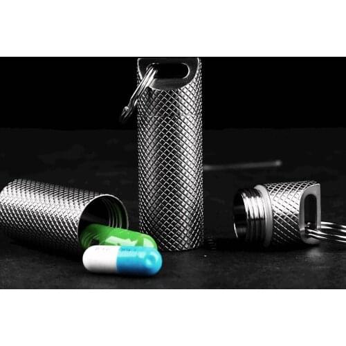 New Portable Waterproof Medicine Bottle, Titanium Alloy Waterproof Compartment Portable Keychain Emergency Bottle