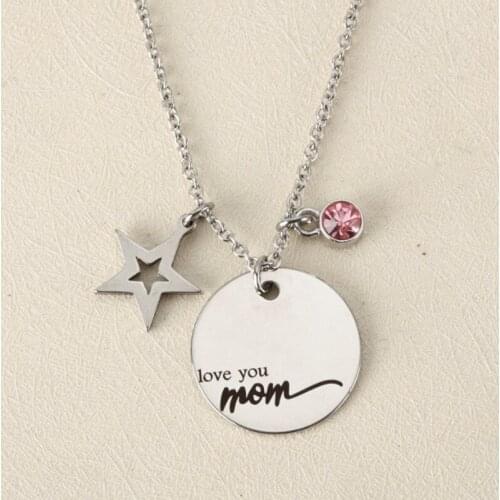 European And American Letters Necklace Jewelry love you mom Crystal Necklace Stainless Steel Jewelry Optional
