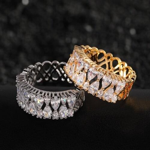 Funmode Classic Water Drop Cubic Zircon Finger Rings Engagement Ring bijoux bague or femme Wholesale FR215