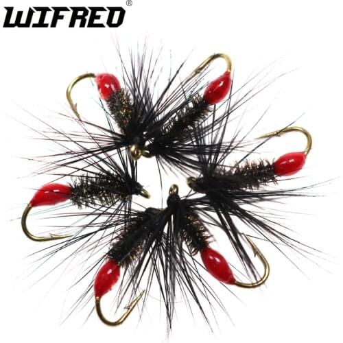 Wifreo 6pcs #12 Soft Hackle Red Butt Fly Fishing Nymph Wet Aritificial Lure Bait for Fishing Trout Ant