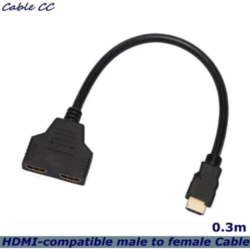 Best quality Cable HDMI-compatible Splitter Cable 1 Male To Dual HDMI 2 Female Y Splitter Adapter in HDMI HD LED LCD TV 30cm