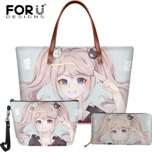 FORUDESIGNS Fashion Womens Handbags Set Anime Girls Design Printing Shoulder Bags and Purse Cosmatic Bags 3Pcs Bolsa Mujer