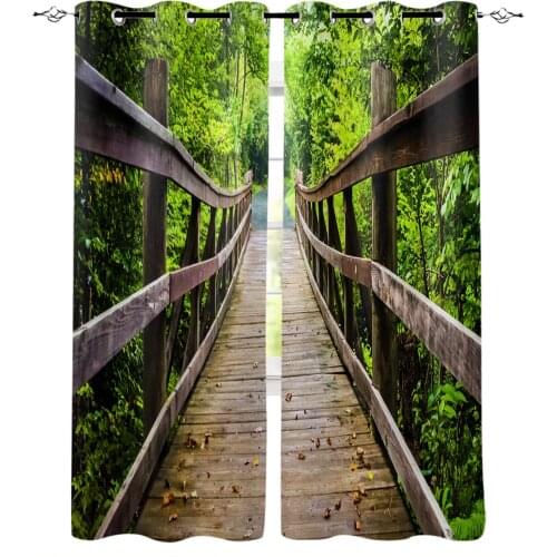 Forest Trail Wooden Bridge Window Curtains Home Decor Living Room Curtain Kitchen Draperies Curtains for Bedroom