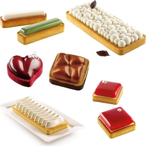Meibum Brownie Mousse Moulds Silicone Cake Molds French Dessert Baking Tools Stainless Steel Tart Ring Bakeware Set Pastry Tray