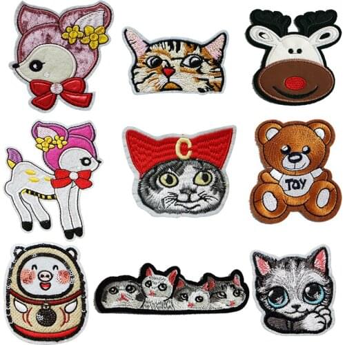 Cute Cartoon Sika Deer Pig Panda Embroidery Letterhead Clothing Decoration Accessories DIY Iron Heat Transfer Iron Patch