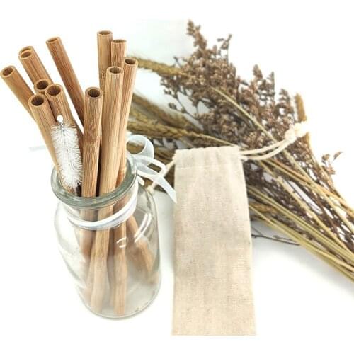 Natural Organic Bamboo Straw Set Eco Friendly Bamboo Straw Reusable Drinking Straws with Straw Case Brush 8inch