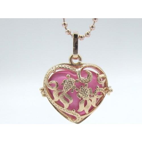 Fancy Golden Fishes Hollowed Heart Shape Locket with Music Belly Heart Bead Mexician Necklace for Prental Education