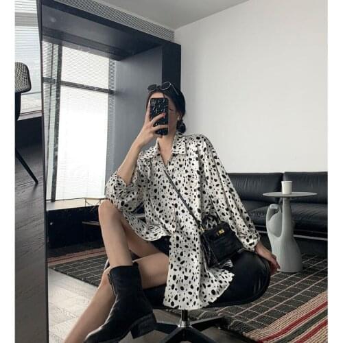 2020 New Autumn Women Long Sleeve Shirt Acetate Wrinkle Resistant Blouse Chic Cow Print Casual Loose Women Tops Girls blouses