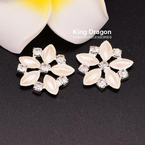 Starburst Rhinestone Pearl Button With Flat Back Used On Wedding Invitation 100PCS/Lot 20MM Silver Color KD138