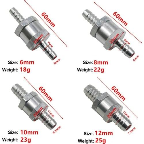 One Way 6/8/10/ 12mm 4 Size Valves Aluminium Alloy Fuel Non Return Check Valve Fit Carburettor Fit for Car Motorcycles Parts